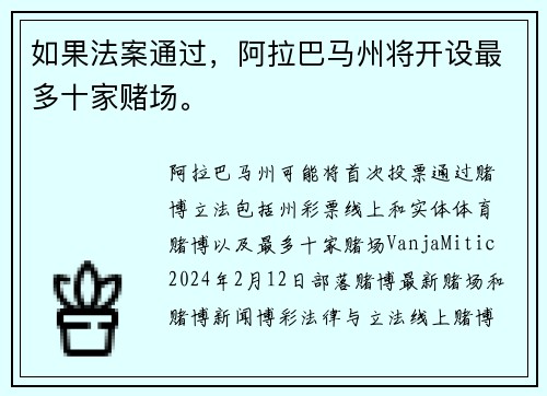 如果法案通过，阿拉巴马州将开设最多十家赌场。