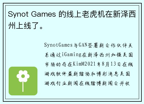 Synot Games 的线上老虎机在新泽西州上线了。